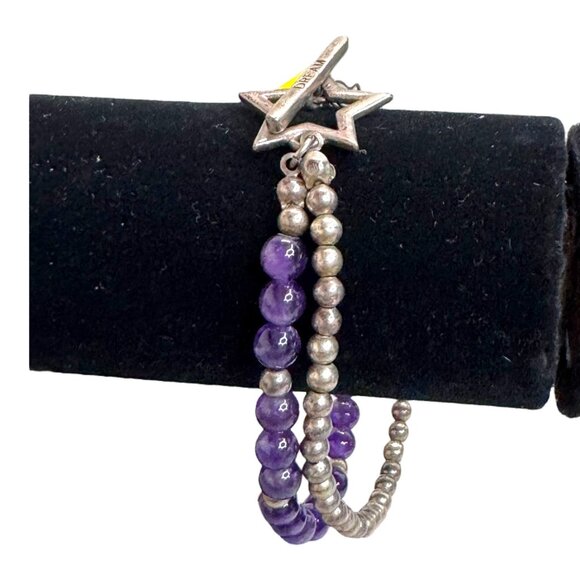 Dream Star Amethyst & Silver Inspirational Bracelet Double Strand Boho Y2K Chic - Picture 2 of 5
